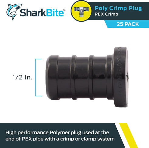 SharkBite 3/4 Inch Poly Crimp Plug, Pack of 25 for PEX Pipe, Model UP518