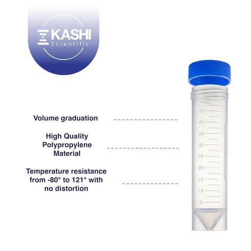 Self Standing 50mL Centrifuge Tubes - 50 Pack Plastic Test Tubes with Screw Caps