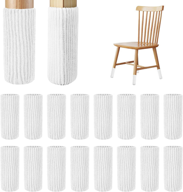 16 PCS White Furniture Leg Socks - Knitted Chair Leg Floor Protectors