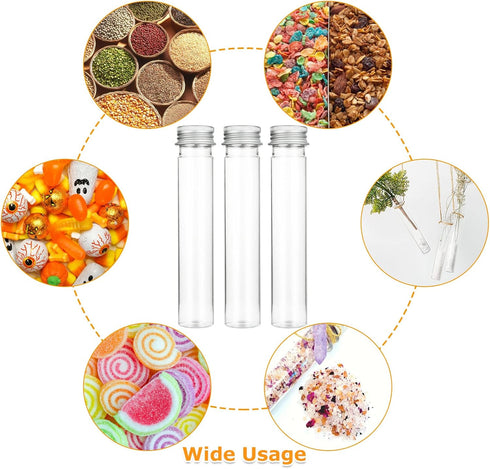 50 Pack Clear 65ML Plastic Test Tubes with Screw Caps for Candy, Bath Salts, Spices, and Party Favors