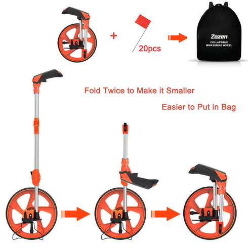 Zozen Distance Measuring Wheel with Marking Flags, Collapsible Industrial Measuring Wheel with Carrying Bag