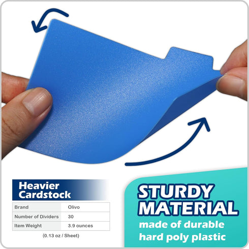 Olivo Plastic Index Card Dividers 3x5 Poly Set with 1/5 Cut Tabs for A-Z Alphabet, 30 Pack
