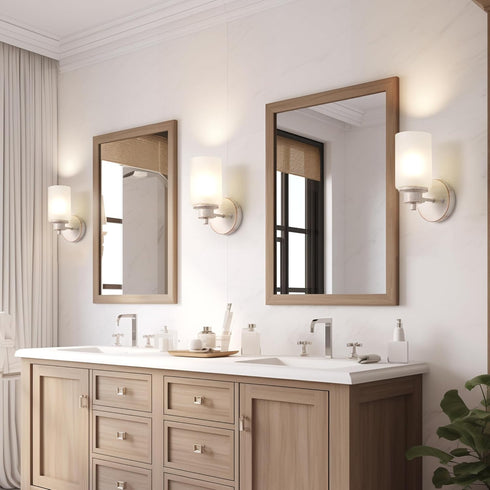 2 Pack Indoor Wall Sconces, Bath Vanity Light Fixtures Wall Mounted Lighting with White Frosted Glass Shade, White