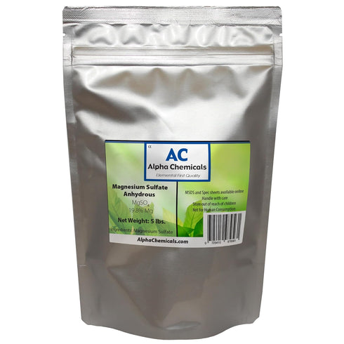 Magnesium Sulfate Anhydrous, 5 Pounds, 19.8% Mg, 26% Sulfur