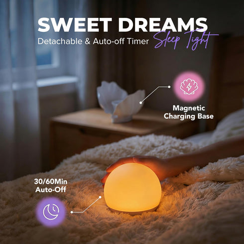 Dimmable Shell Bedside Table Lamp with Wireless Charger - Stepless Nightstand Light for Bedroom & Dorm - Aesthetic