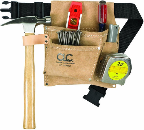 Custom Leathercraft IP489X Suede Tool Bag & Poly Web Belt, 3 Pocket, Tan