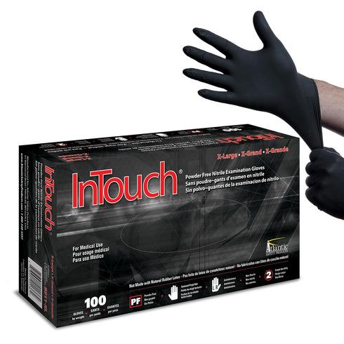 InTouch B311 Disposable Nitrile Exam Gloves, Latex-Free, Black, Extra Large, 100-Ct