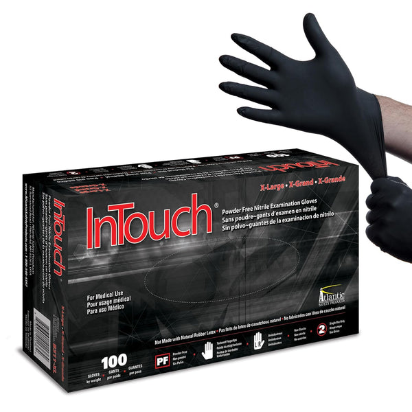 InTouch B311 Disposable Nitrile Exam Gloves, Latex-Free, Black, Extra Large, 100-Ct