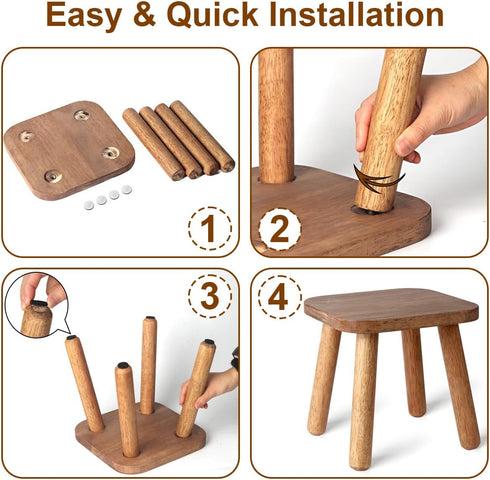 Clucycia 9inch Wooden Step Stool Small Solid Wood Plant Stand Non-Slip Footstool Chair for Adults and Kids Portable