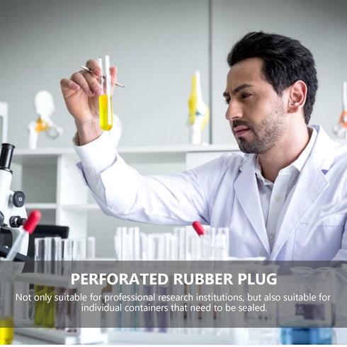 Hemobllo Rubber Stoppers, Drilled Rubber Stopper for Glass Bottle, Flask Stopper for Experiment (15Pcs)
