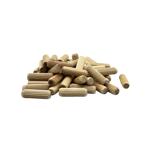 3/8" x 1 1/4" Wooden Dowel Pins, 100 Pack - Kiln Dried, Fluted, and Beveled