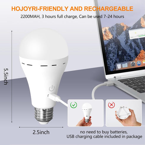 HOJOYRI 2Packs Bulbs E26 Bulb Bulb, 2200mAh/Dimmable/Timer Magic Rechargeable Light with Remote Control, Cordless