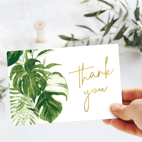 50 Packs Summer 4 6 Inch Whaline Gold Foil Thank You Cards Tropical Greenery Leaves Greeting Cards Monstera Blank Note