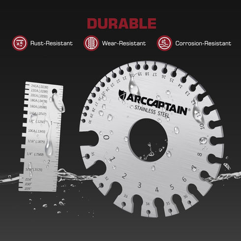 ARCCAPTAIN Wire Gauge Measuring Tool, Stainless Steel Metal Gauge Thickness Tool for Welding Material Measurement