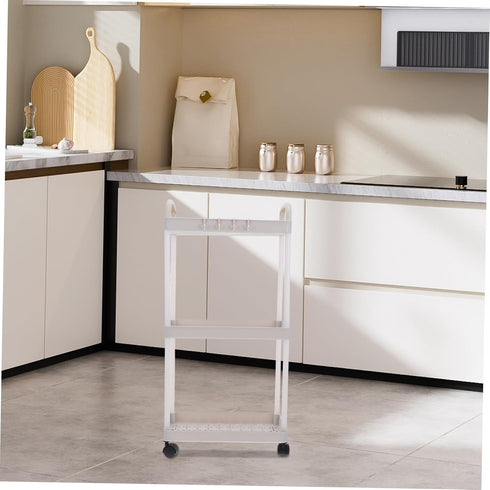 TEHAUX Three-Layer Storage Rack Kitchen Gadget Utility Cart Wheels Rolling Cart for Kitchen Utensil Organizer Sturdy