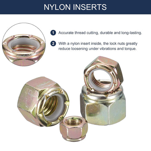 uxcell 5Pcs 1/2"-20 Nylon Insert Hex Lock Nuts, Carbon Steel Self-Locking Nylon Insert Stop Nut for Industrial