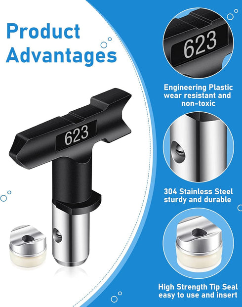 Spray Nozzle Spray tip Reversible Spray tips Airless Paint Sprayer Nozzle Tips Airless Paint Spray Machine Parts for Homes Buildings Garden Decks Fences (5 Pieces - 211, 313, 415, 517, 623)
