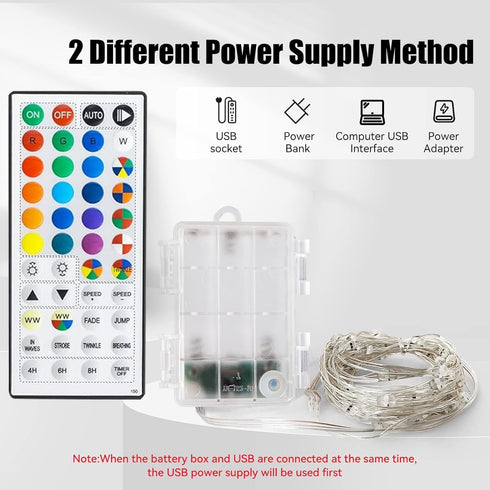 2 Pack 40FT 120LED Dazzle Bright Color Changing Fairy Lights Battery Operated, Total Silver Copper Wire RGB String