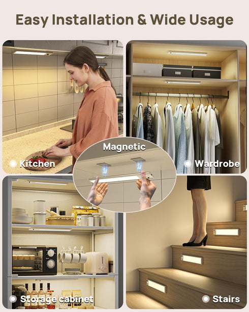 Flysein 12" Closet 3 Dimmable, Counter Under Cabinet Lights Wireless, Motion Sensor Light Indoor with Remote, LED
