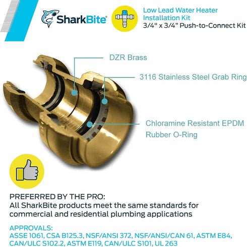 SharkBite 3/4 Inch Water Heater Connection Kit, Push to Connect Brass Plumbing Fittings, 22441LF