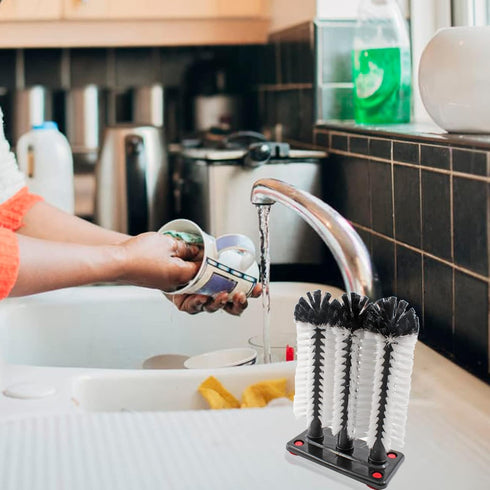 3 Commercial 10.2"x7.3"x3.7" Bonsicoky Long Brush Bar Glass Washer with Suction Base, Brush Cleaner Bristle Brush