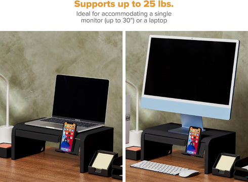 Bostitch Konnect Adjustable Monitor Riser with Drawer & Cell Phone Holder, Laptop Stand for Desk, 4 Height Levels