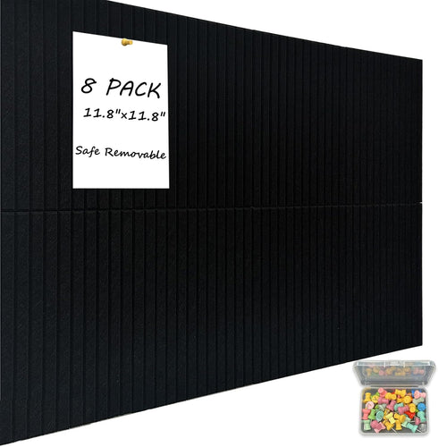 Large Cork Board for Office Wall Decor, 8 Pack Felt Wall Tiles with Slat Wall Paneling & Push Pins
