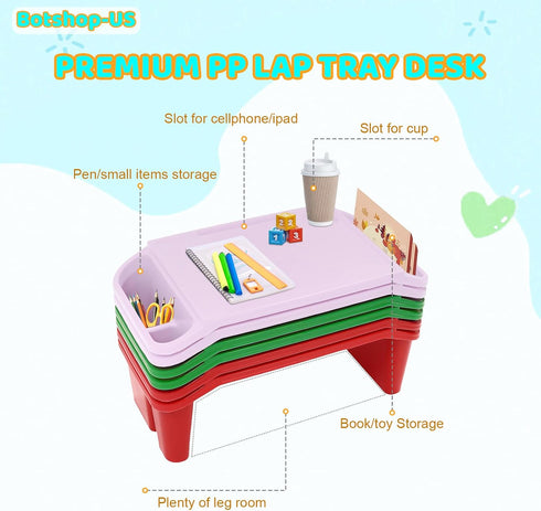6 (19.6" 9.8" 7" Pcs Kids Lap Desk Tray, Plastic Breakfast Laptop Trays with Side Pockets, Portable Stackable Lap Bed