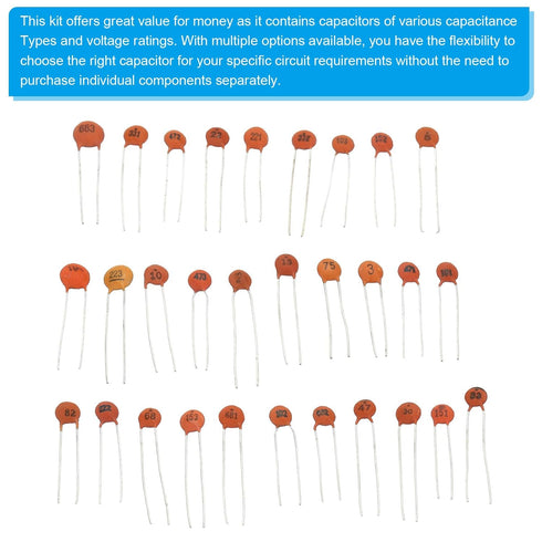 PATIKIL Ceramic Capacitor Assorted Kit, 300pcs 2pf to 0.1nf104, 30 Values 50V in Storage Bag