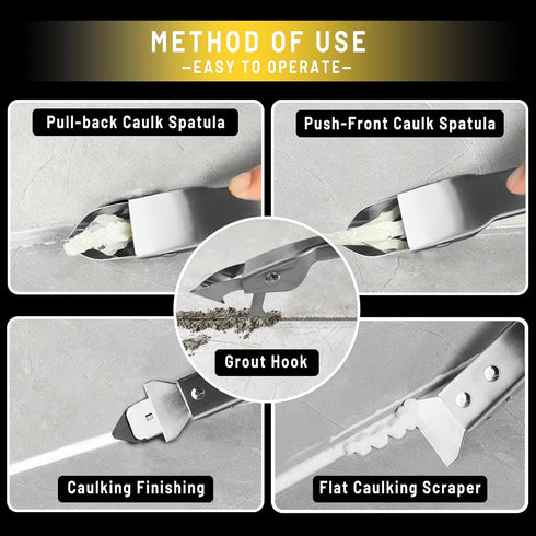 Silicone Caulking Tools Kit, 4 in 1 Stainless Steel Grout Removal Tool for Kitchen Bathroom Floor