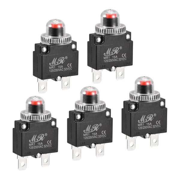MECCANIXITY 5pcs Circuit Overload Protector 15A AC125/250V DC32V Push Button Thermal Circuit Breaker for Air Compressor