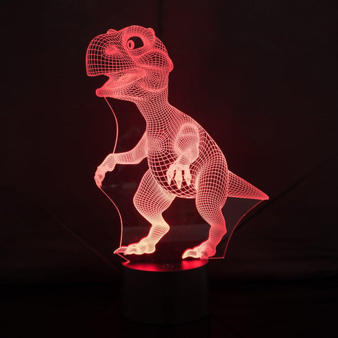 Wiscky 3D 7 Dinosaur Toys Night Light Lamp - Children Kids Gift for Boys, LED Colors Changing Lighting, Touch USB