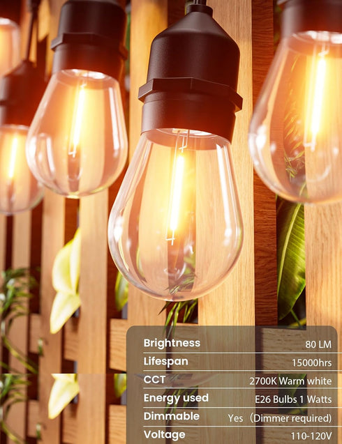 25 9pcs S14 Bulbs, 1 E26 Dimmable, IP65 Commercial 2700K Svater Outdoor Led String Lights FT, Patio Lights for Outside