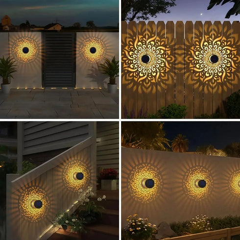 (1PC) DDRIC Decorative Solar Mandala Lights, Metal Solar Powered Outdoor Wall Sconces, Waterproof Step Lights, Warm