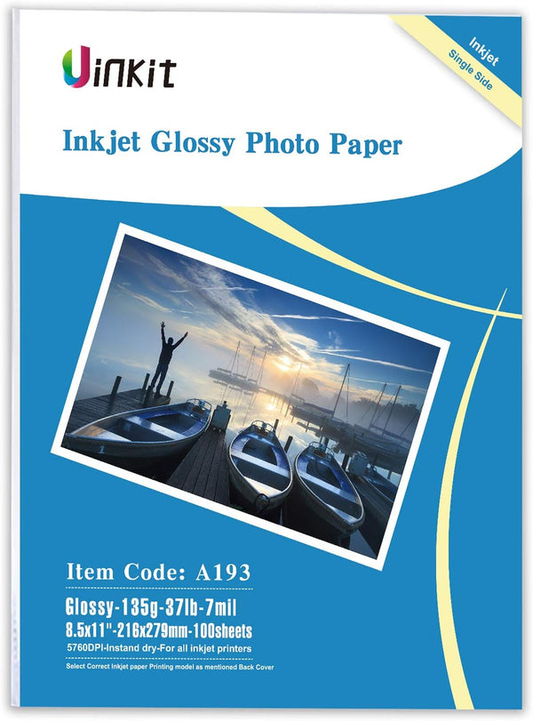 Uinkit 37lb Thin Flyer Paper, Glossy 8.5x11, 100 Sheets, Single Side, DIY Chip Bag, 135gsm for Inkjet Printer