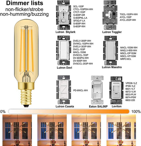 E12 Dimmable 8W 75 2700K T6 T25 E12 Bulb AC120V 750LM e12 Bulb 6Pack Leools LED Equal watt Amber Warm White Candelabra