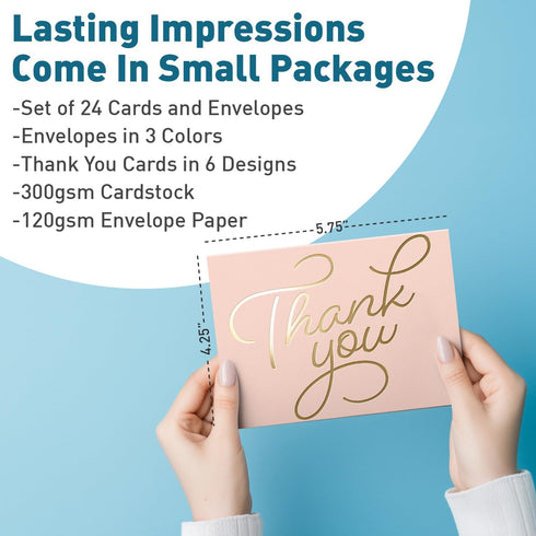 Set 24 Sweetzer & Orange S&O Candy Thank You Cards with Envelopes - Blank Gold Foil sheets of - Assorted Greeting Decor