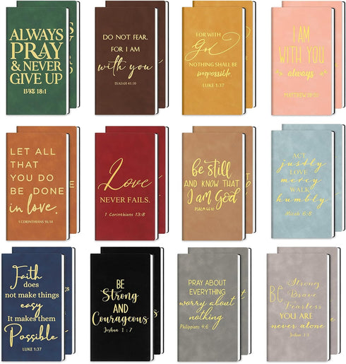TaoBary 24 Pcs Christian Gift - Bible Verse Leather Notebook Bulk, Christmas Team Gifts for Teacher, Inspirational