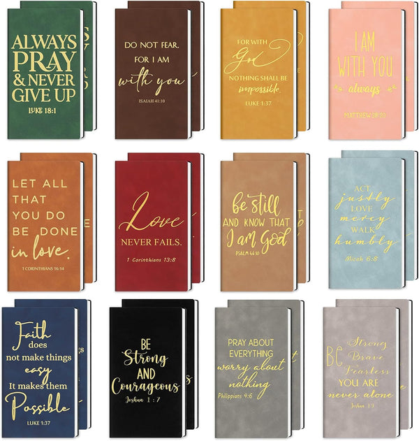 TaoBary 24 Pcs Christian Gift - Bible Verse Leather Notebook Bulk, Christmas Team Gifts for Teacher, Inspirational