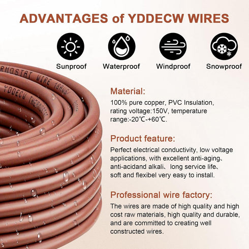 18/5 25FT 18 5 Thermostat Wire - Solid Copper Gauge Conductor Power Circuit Cable for Heating & air Conditioning