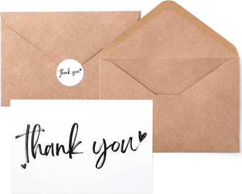 Wyltora 100 Thank You Cards 4x6 Inch, with 100 Kraft Envelopes and 120