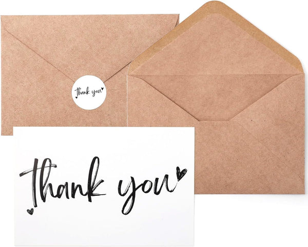 Wyltora 100 Thank You Cards 4x6 Inch, with 100 Kraft Envelopes and 120