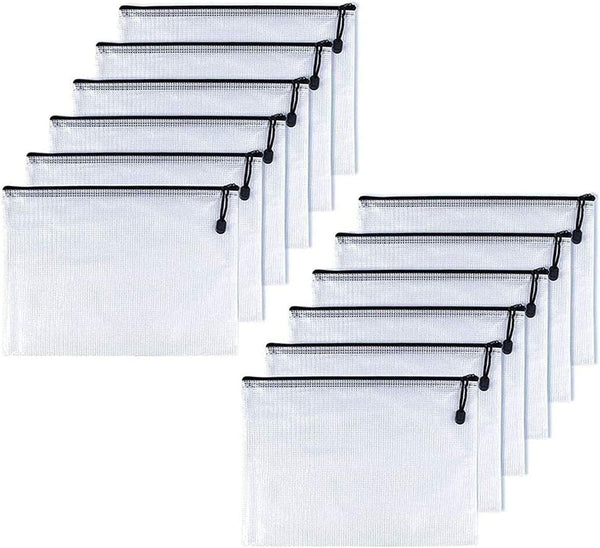 Oaimyy-B6 Plastic Mesh Zipper Pouch Document Folders, 12 Pcs, Zip File Folders for School Office Supplies, Black