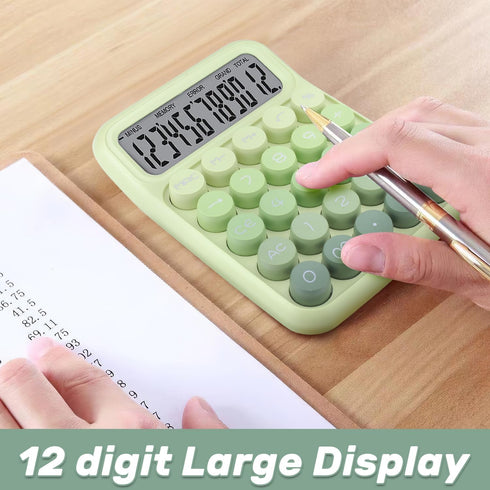 Mechanical Switch Calculator with Big Buttons, 12 Digits, Large LCD Display, Cute Pink Desktop Calculator for Office,