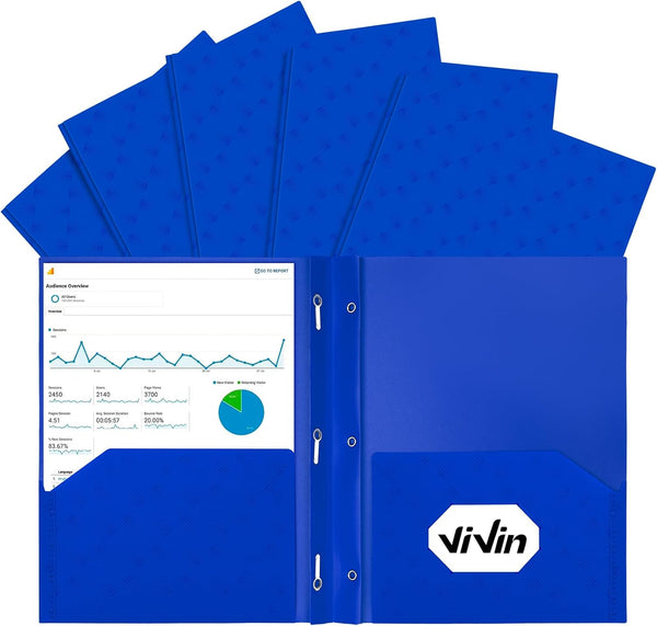 ViVin Blue Sturdy Plastic Folder, 10 Pack, 2 Pocket Folder with Prongs, Holds 8.5 * 11 Letter Size Sheets for Office