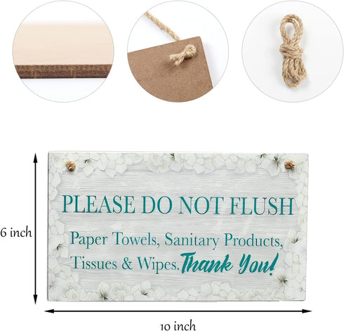CAKIROTS Bathroom Door Sign-Please Do Not Flush Paper Towels Sanitary Products Tissues Wipes Warning Notice for Septic Tank Toilet 10x6 inch Warning Notice