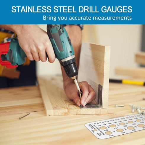 Drill Gauge, Stainless Steel Drill Bit Size Gauge for 1/16'' to 1/2'' Hole Measurement Tool