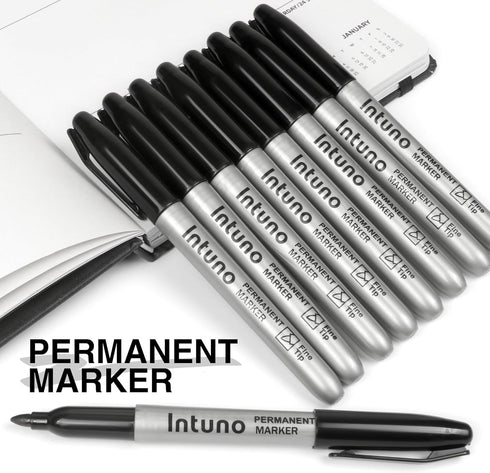 INTUNO 120 Count Permanent Markers, Black, Fine tip, Oil-Based Permanent Markers, Waterproof and Fade-Resistant