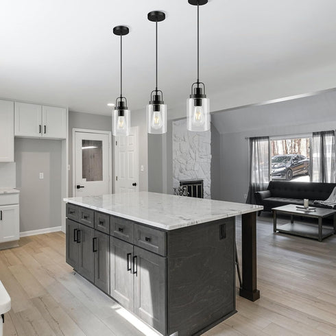 E26 Bulb (1 Pack) Farmhouse Pendant Light, Rustic Black Pendant Lights Kitchen Island Industrial Hanging Ceiling