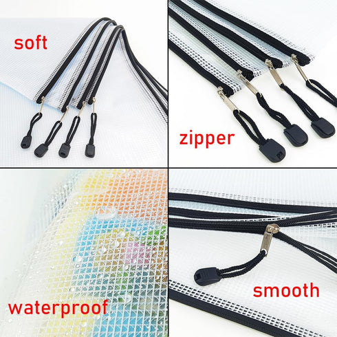 AUSTARK 10Pcs Zipper File Bags, Waterproof Plastic Mesh Document Bags for Office, Home & Travel (B6 Size)